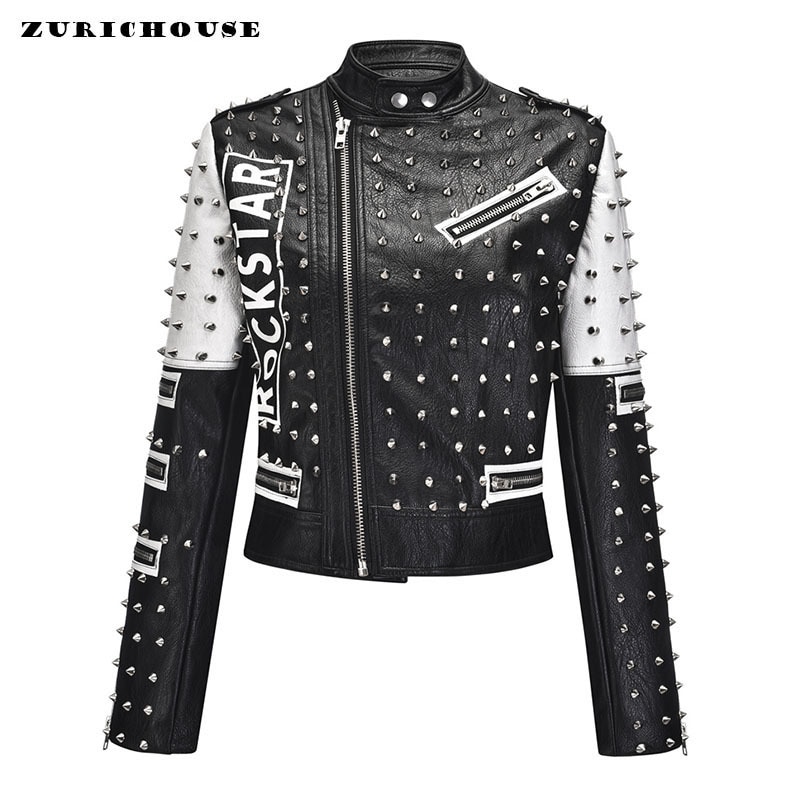 Rivet PU Leather Jacket Women Slim Short Outerwear Streetwear Stylish Rock Punk Motorcycle Biker Jackets Female Abrigos